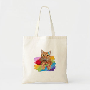 Tote Bag Chat endommagé sur l'arrière - plan arc-en-ciel