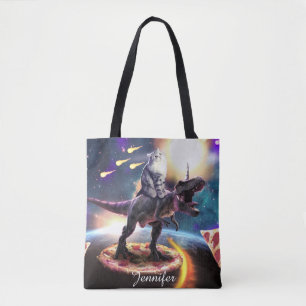 Tote Bag Chat équitation dinosaure licorne dans l'espace