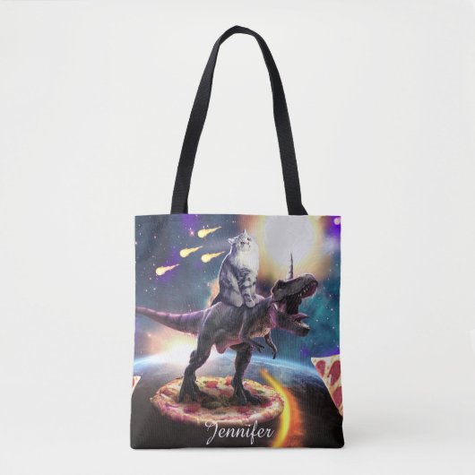 Tote Bag Chat équitation dinosaure licorne dans l'espace (Devant)