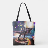 Tote Bag Chat équitation dinosaure licorne dans l'espace (Dos)