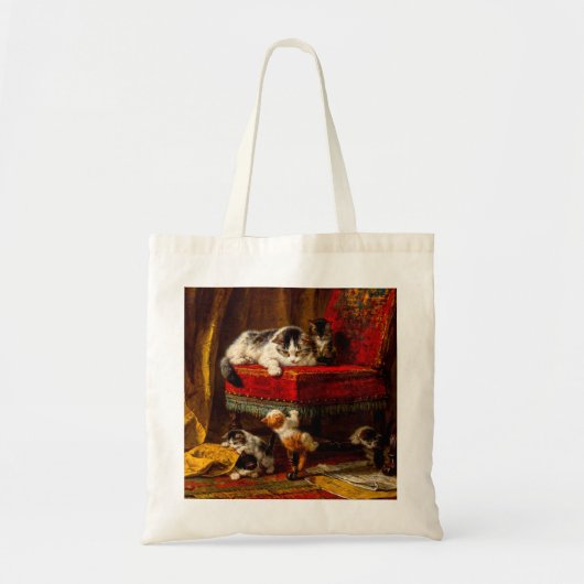 Tote Bag Chat et chatons Jouer avec chaise (Devant)