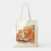 Tote Bag Chat et chien lisant un livre (Dos)
