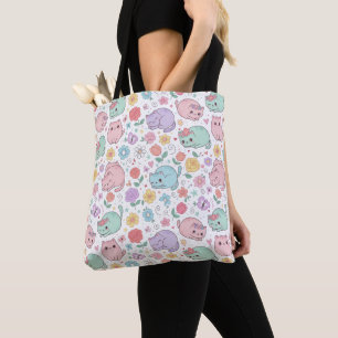 Tote Bag Chat et motif floral pastel Kawaii fantaisiste san