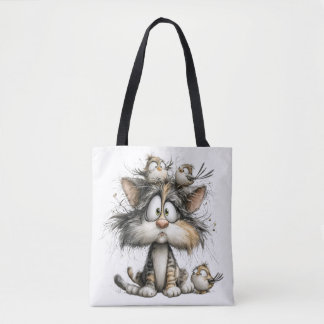 Tote Bag Chat fantaisiste avec des oiseaux