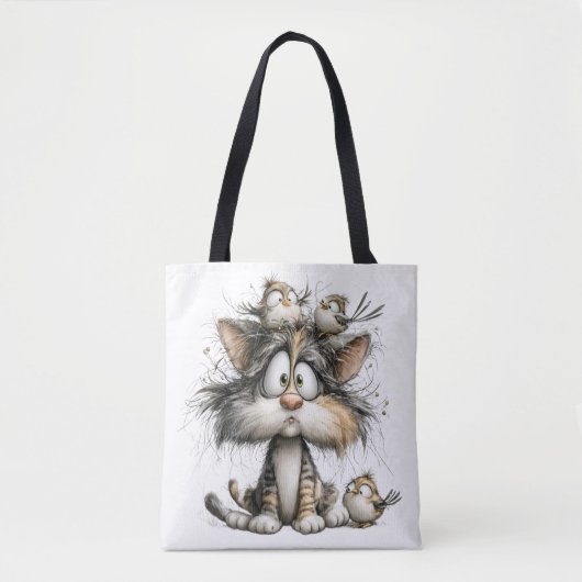 Tote Bag Chat fantaisiste avec des oiseaux (Devant)