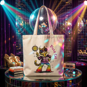 Tote Bag Chat félin rétro arc-en-ciel disco groovy 70s