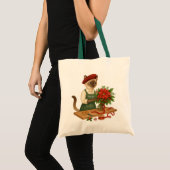 Tote Bag Chat fleuriste thème de Noël arranger des fleurs (Devant (produit))