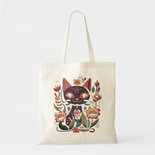 Tote Bag chat, fleurs, belles fleurs (Devant)