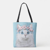 Tote Bag Chat floral blanc doux (Dos)