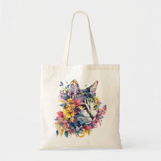 Tote Bag Chat floral Fourre-tout (Devant)