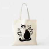 Tote Bag Chat floral noir et blanc (Dos)