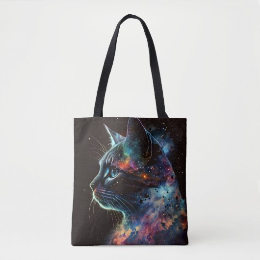 TOTE BAG CHAT GALAXY SOMBRE IMPRESSIONNISTE AVEC ÉTOILES (Devant)