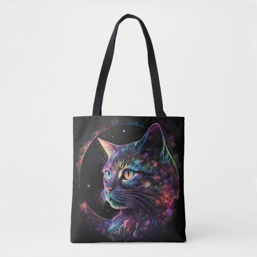 TOTE BAG CHAT GALAXY SOMBRE IMPRESSIONNISTE AVEC ÉTOILES (Devant)