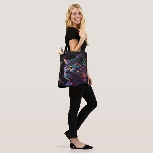 TOTE BAG CHAT GALAXY SOMBRE IMPRESSIONNISTE AVEC ÉTOILES (Sur le modèle)