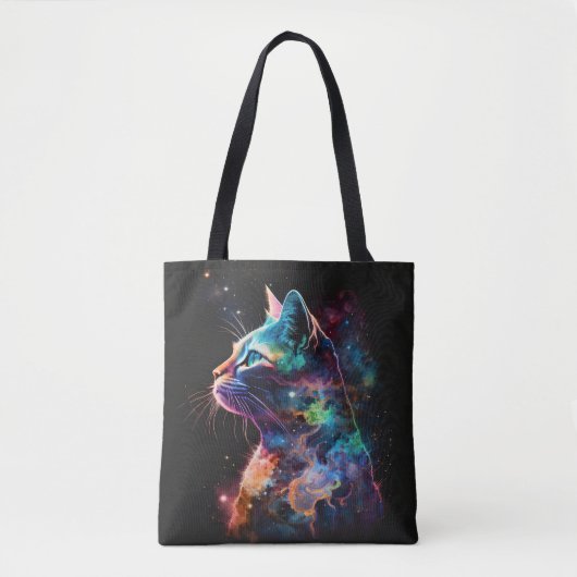 TOTE BAG CHAT GALAXY SOMBRE IMPRESSIONNISTE AVEC ÉTOILES (Devant)