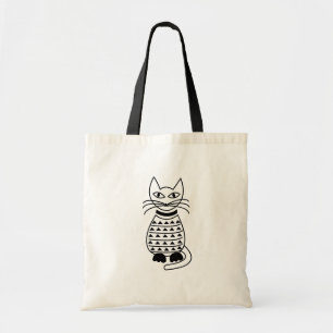 Tote Bag Chat géométrique noir et blanc Kitty