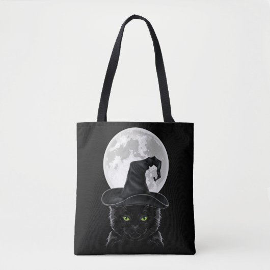 Tote Bag Chat gothique Noir Sorcière Casquette Lune Pastel (Devant)