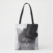 Tote Bag Chat gris avec chapeau supérieur (Devant)