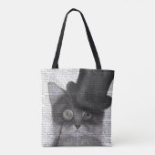 Tote Bag Chat gris avec chapeau supérieur (Dos)