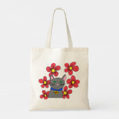 Tote Bag Chat gris avec des fleurs personnalisent avec sa p (Dos)