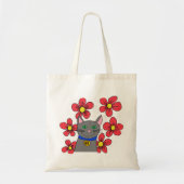 Tote Bag Chat gris avec des fleurs personnalisent avec sa p (Devant)