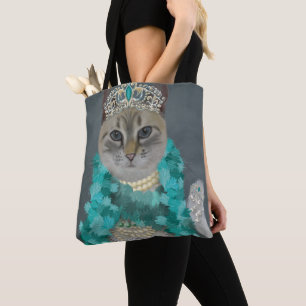 Tote Bag Chat gris   orné avec le portrait de Bells