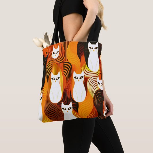 Tote Bag Chat halloween blanc Orange (De près)