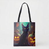 Tote Bag Chat Halloween Tuxedo Avec Peur Citrouille (Devant)