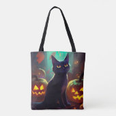 Tote Bag Chat Halloween Tuxedo Avec Peur Citrouille (Dos)