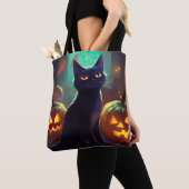 Tote Bag Chat Halloween Tuxedo Avec Peur Citrouille (De près)