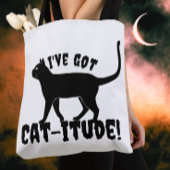 Tote Bag Chat-itude Orange Noir Halloween Crazy Chat Dame