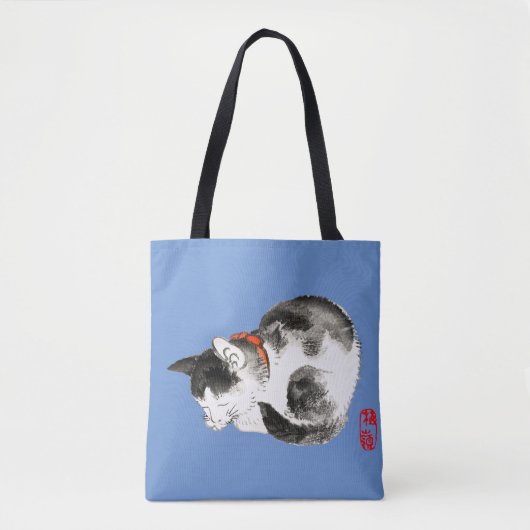 Tote Bag Chat japonais couché noir et blanc (Devant)