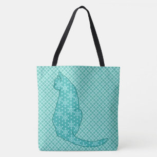 Tote Bag Chat japonais - Kimono turquoise