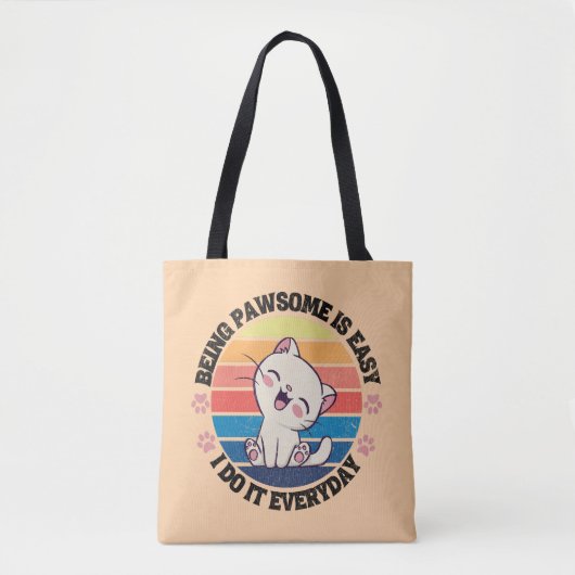 Tote Bag Chat Kawaii blanc mou (Devant)