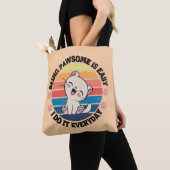 Tote Bag Chat Kawaii blanc mou (De près)