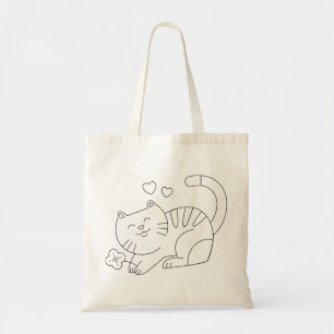 Tote Bag Chat Kitten Animal Feline Kitty Line Art Découpé