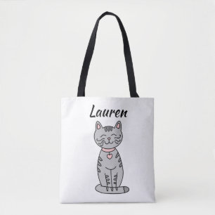 Tote Bag Chat Kitty Gris Personnalisé
