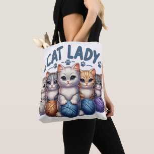 TOTE BAG CHAT LADY AVEC CUISINE ET BALLES DE YARN