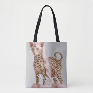 Tote Bag Chat Licorne Léopard Glamour en Talons en Fourrure
