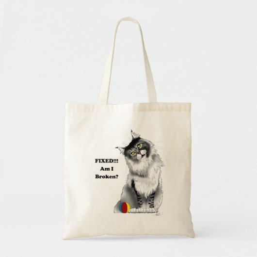 Tote Bag Chat-linge Maine Gris Funny Fixe (Devant)