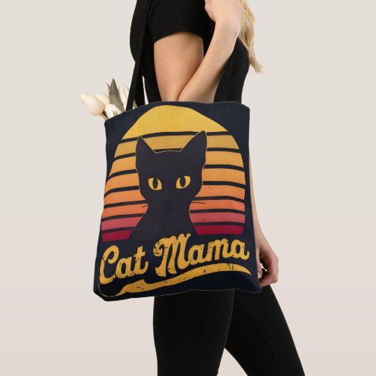 Tote Bag Chat Mama Sunset Silhouette d'un chat noir (De près)