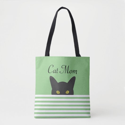 Tote Bag Chat Maman Peeking Chat Noir Épaule verte (Devant)