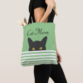 Tote Bag Chat Maman Peeking Chat Noir Épaule verte (De près)