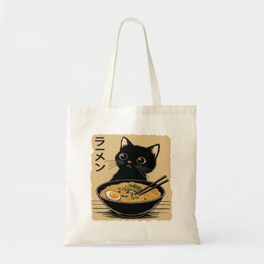 Tote Bag Chat mangeant des ramen (Devant)