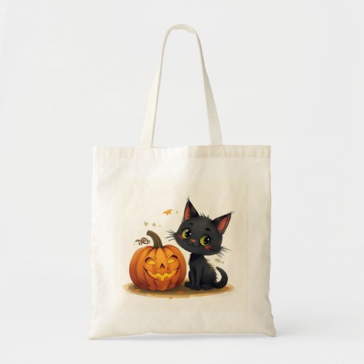 Tote Bag Chat mignon avec Citrouille sculpté (Devant)