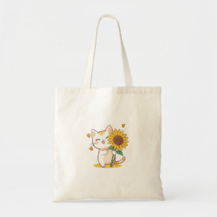 Tote Bag Chat mignon avec un design Kawaii tournesol
