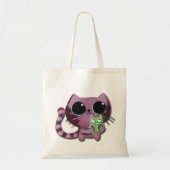 Tote Bag Chat mignon de Kitty avec le petit monstre vert (Devant)