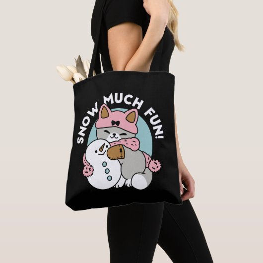Tote Bag Chat mignon en Engin à neige avec Art Snowman (De près)