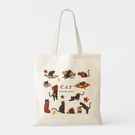 Tote Bag Chat mignonne Saison Automne Bonjour Automne (Dos)