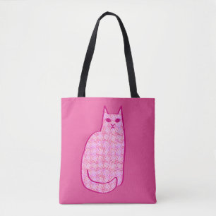 Tote Bag Chat moderne du milieu du siècle, Fuchsia et rose